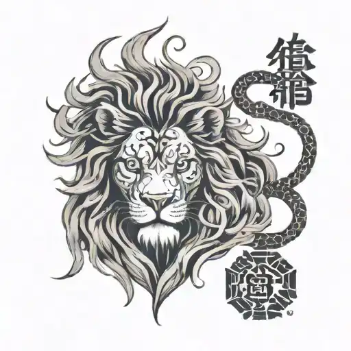 A lion's head made of flames all those who wander ai human tattoo design idea