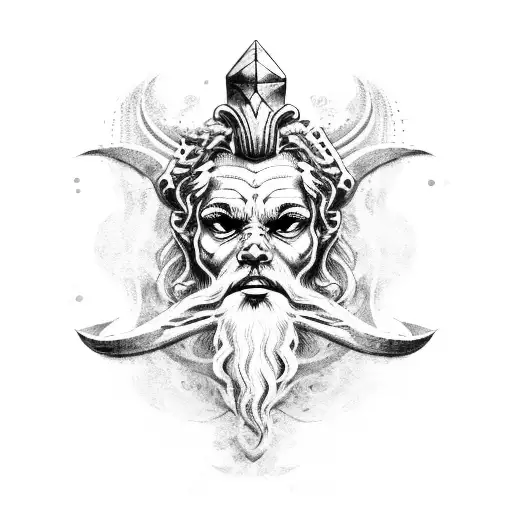 Poseidon com tridente tattoo design idea