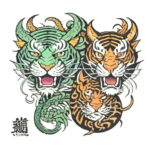 Dragon Tiger tattoo with text Liyana & Liam tattoo design idea