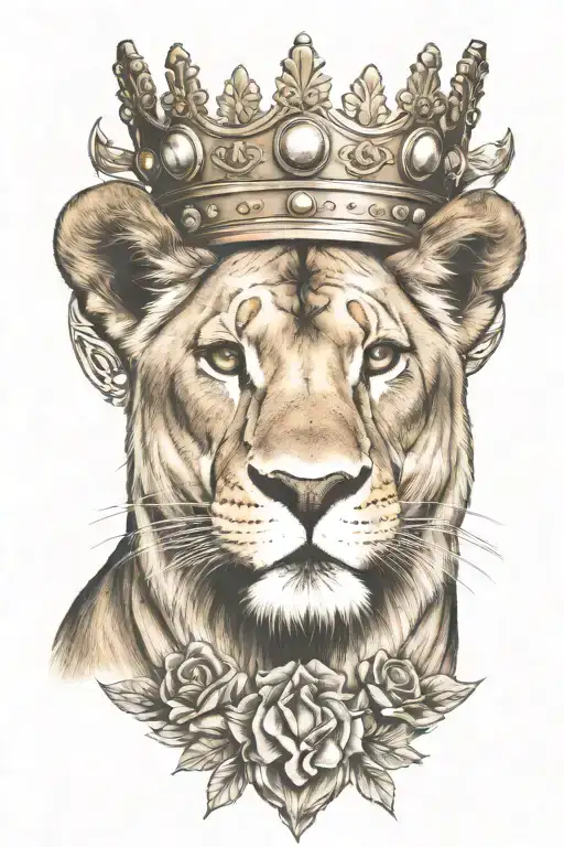 lioness wearing a crown tattoo design idea