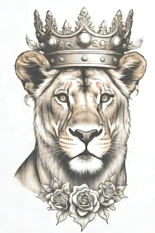 lioness wearing a crown tattoo design idea