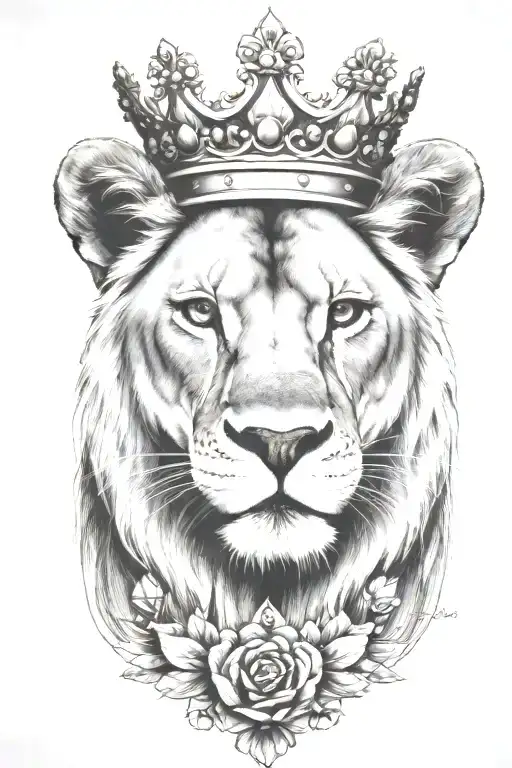 lioness wearing a crown tattoo design idea