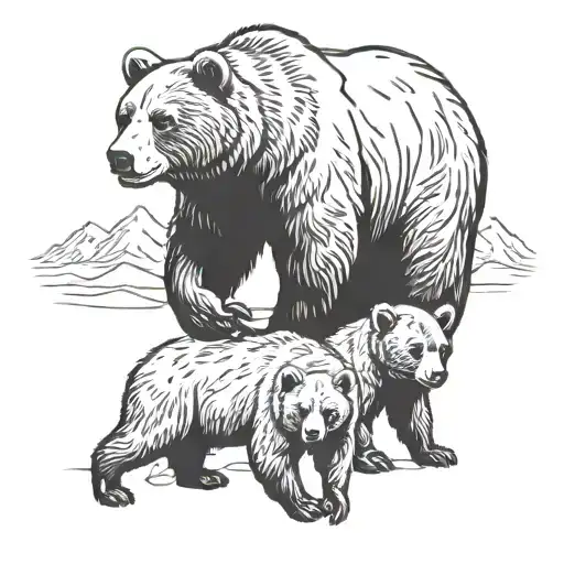 grizzly bear family tattoo design idea