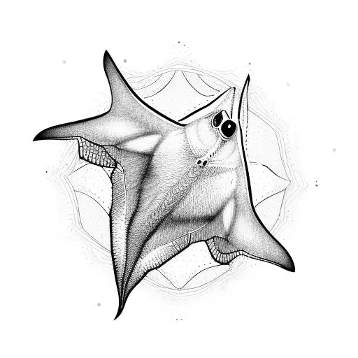 manta ray flapping in colored geometric shapes tattoo design idea