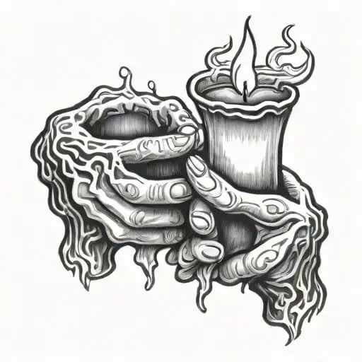 2 hands holding up a burning flame (candle) tattoo design idea