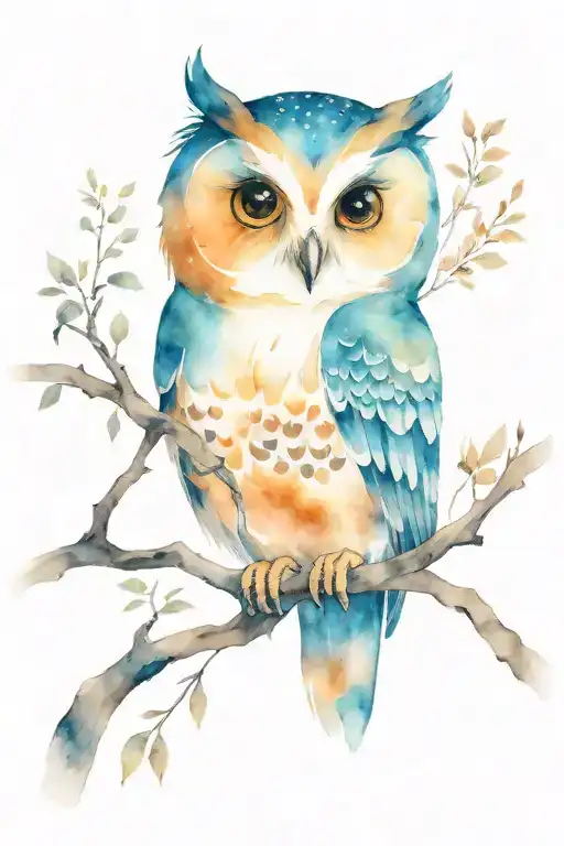 owl on branch looking forward with the face tattoo design idea