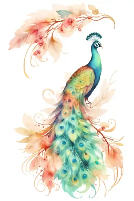 peacock with feathers behind it from top tattoo design idea
