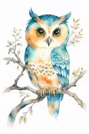 owl on branch looking forward with the face tattoo design idea
