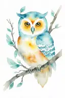 owl on branch looking forward with the face tattoo design idea