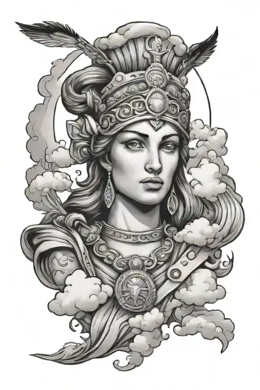 goddess Athena with clouds surrounding tattoo design idea