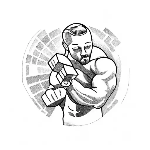 Muscular Greek god holding dumbbells tattoo design idea
