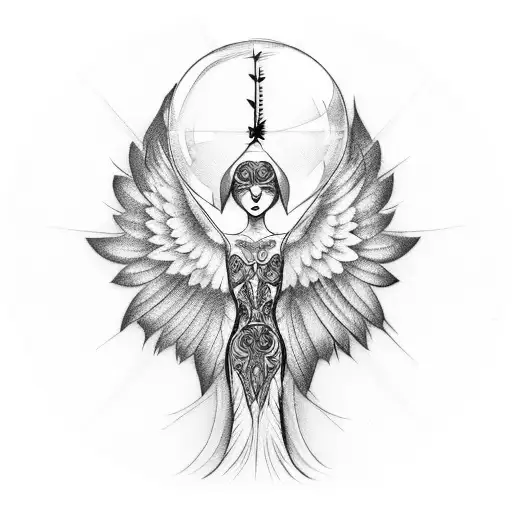 Hourglass with fallen angel feathers tattoo design idea