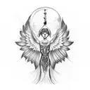 Hourglass with fallen angel feathers tattoo design idea