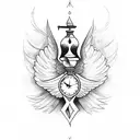 Hourglass with fallen angel feathers tattoo design idea