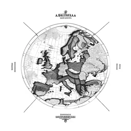 A stylized map of Europe with landmarks from different countries, incorporating the Roman Colosseum prominently tattoo design idea