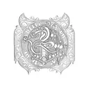 Medieval vintage key with the word 'hope' in italics in the middle, surrounded by ivy vines representing success and failure, with a downward arrow shape, thorny vines on the left and flowers on the right, incorporating sparkles and a precious stone in the ring tattoo design idea