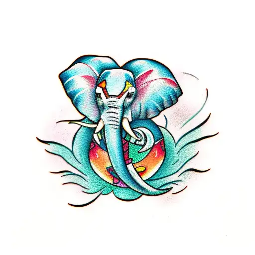 Elephant and butterflies tattoo design idea
