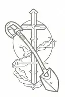 cross with with coal minors pick ax and scoop shovel in back ground tattoo design idea