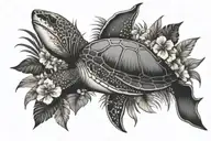 floral pattern with shark stingray sea turtle and palm leaves tattoo design idea
