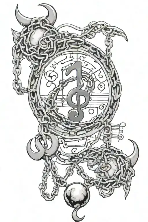 year 2000, chains, moon, music notes   tattoo design idea