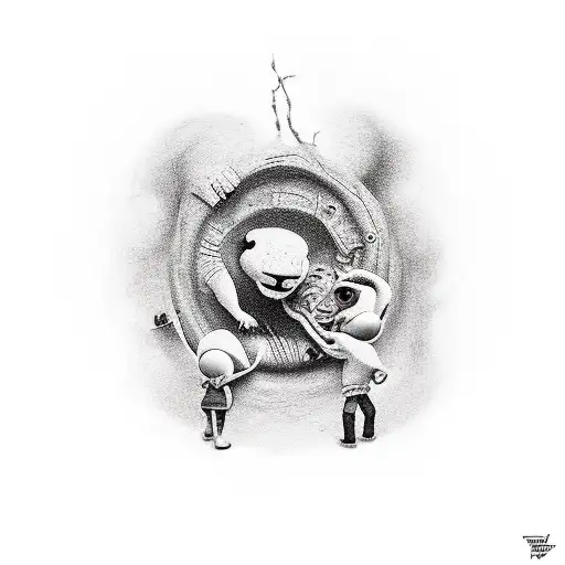 troglodyte family, dad, mommy, girl anda boy tattoo design idea