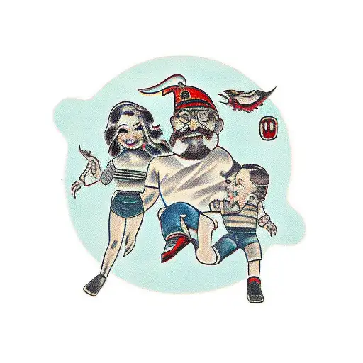 troglodite family, dad, mommy, girl anda boy tattoo design idea