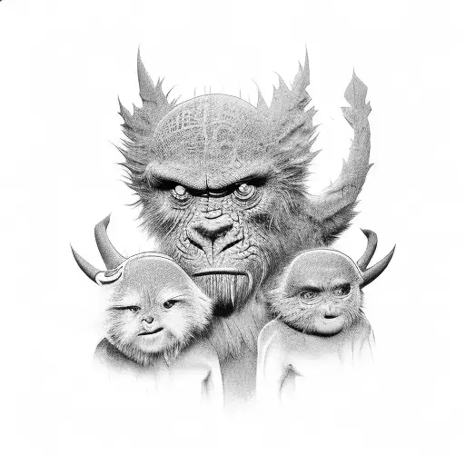 troglodyte family, dad, mommy, girl anda boy tattoo design idea