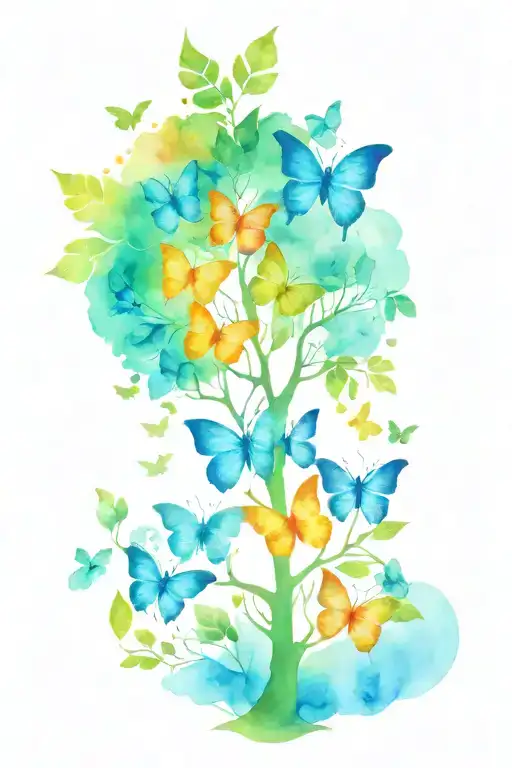 tree of life with butterfly leaves tattoo design idea