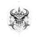 A devilish Aries symbol surrounded by metal-inspired patterns tattoo design idea