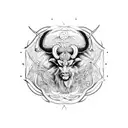 A devilish Aries symbol surrounded by metal-inspired patterns tattoo design idea