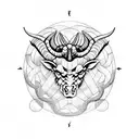 A devilish Aries symbol surrounded by metal-inspired patterns tattoo design idea