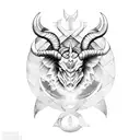 A devilish Aries symbol surrounded by metal-inspired patterns tattoo design idea