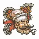 stylized chef hat hovering above the K.G. , with Well Done curved beneath  tattoo design idea