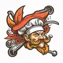 stylized chef hat hovering above the K.G. , with Well Done curved beneath  tattoo design idea