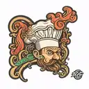 stylized chef hat hovering above the K.G. , with Well Done curved beneath  tattoo design idea