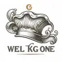  a stylized chef hat hovering above the K.G. initials, with "Well Done" curved beneath them  tattoo design idea