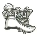  a stylized chef hat hovering above the K.G. initials, with "Well Done" curved beneath them  tattoo design idea