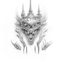 espadas alrededor del cuello tattoo design idea