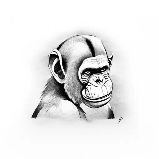 Shield with boy chimpanzee  tattoo design idea