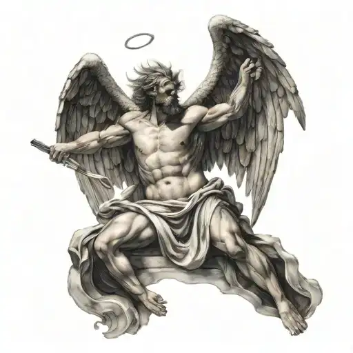 Fallen arch angel samael getting killed by god tattoo design idea