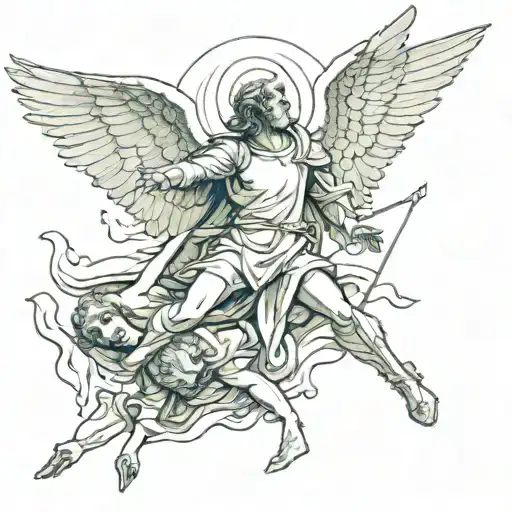 Fallen arch angel samael getting killed by god tattoo design idea