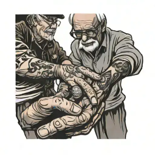 young kid hand giving old person hand a baseball  tattoo design idea