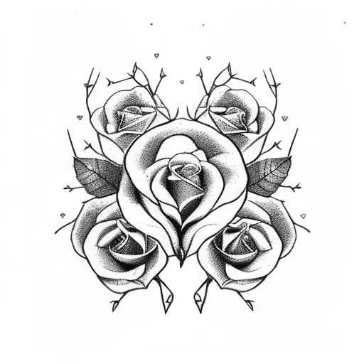 Red and black roses with thorns growing from a red heart. The heart is bloody an tattoo design idea