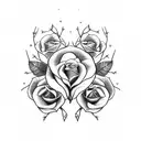 Red and black roses with thorns growing from a red heart. The heart is bloody an tattoo design idea