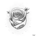 Red and black roses with thorns growing from a red heart. The heart is bloody an tattoo design idea