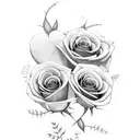 Red and black roses with thorns growing from a red heart. The heart is bloody an tattoo design idea