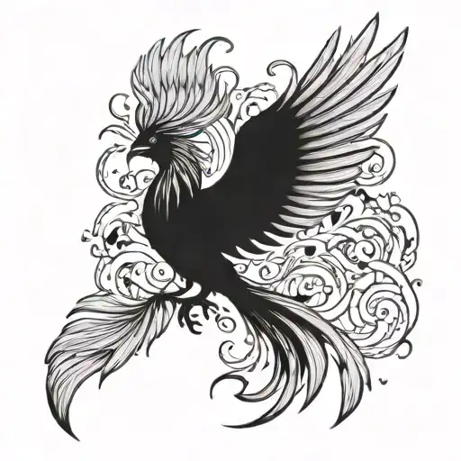 A tattoo design of a majestic phoenix rising from the ashes, symbolizing the client's resilience and love for Greek mythology and animals tattoo design idea