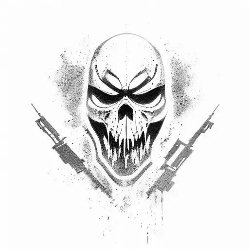 A fierce ghost soldier from Call of Duty in blackwork style tattoo design idea