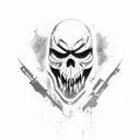 A fierce ghost soldier from Call of Duty in blackwork style tattoo design idea