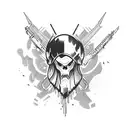 A fierce ghost soldier from Call of Duty in blackwork style tattoo design idea